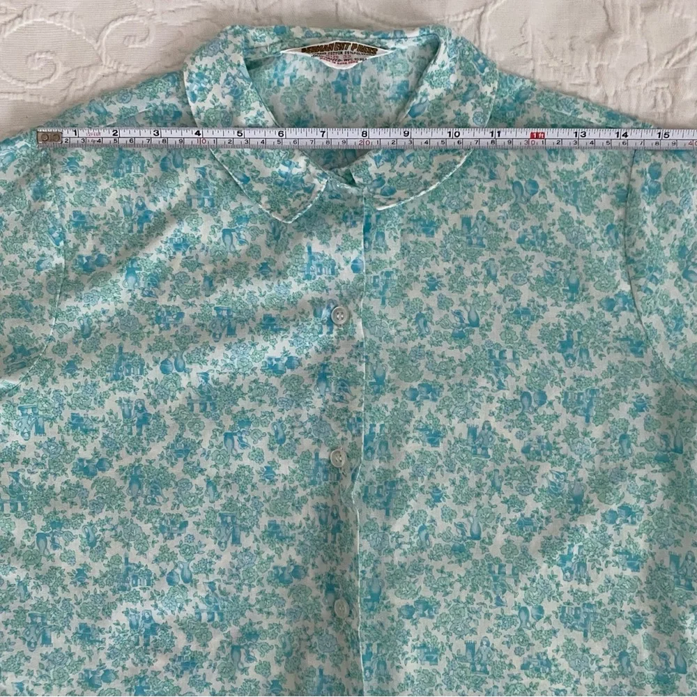 Vintage 1960s Cotton Shirt Short Sleeve Castle Floral Print Hong Kong - Picture 10 of 15